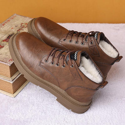 Men's Fleece Lace-Up Leather Waterproof British Boots