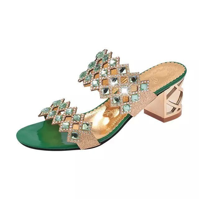 Chunky Heel Sandals For Women Comfy Rhinestone Light Fashionable Footwear