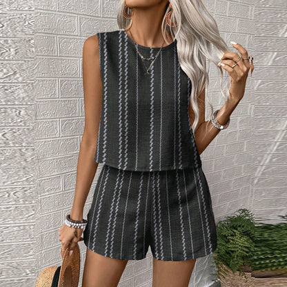 Women's Casual Cotton Sleeveless Top and Shorts Set