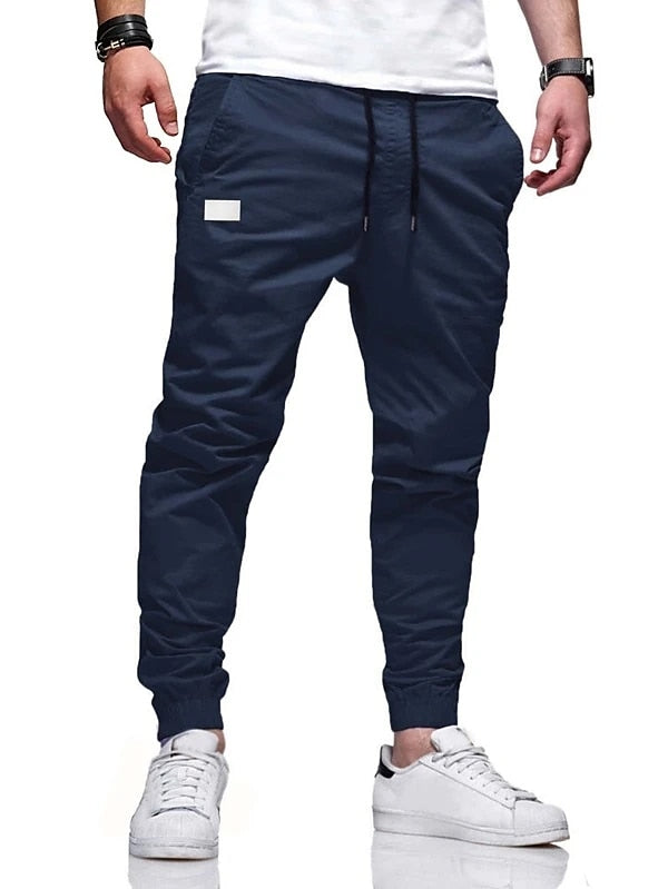Men's Cargo Pants Joggers Trousers Drawstring Elastic Waistband Stylish Simple Solid Color