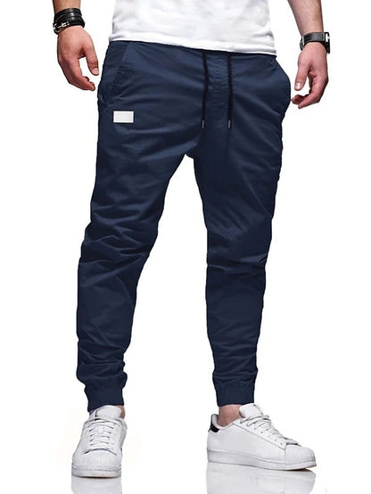 Men's Cargo Pants Joggers Trousers Drawstring Elastic Waistband Stylish Simple Solid Color