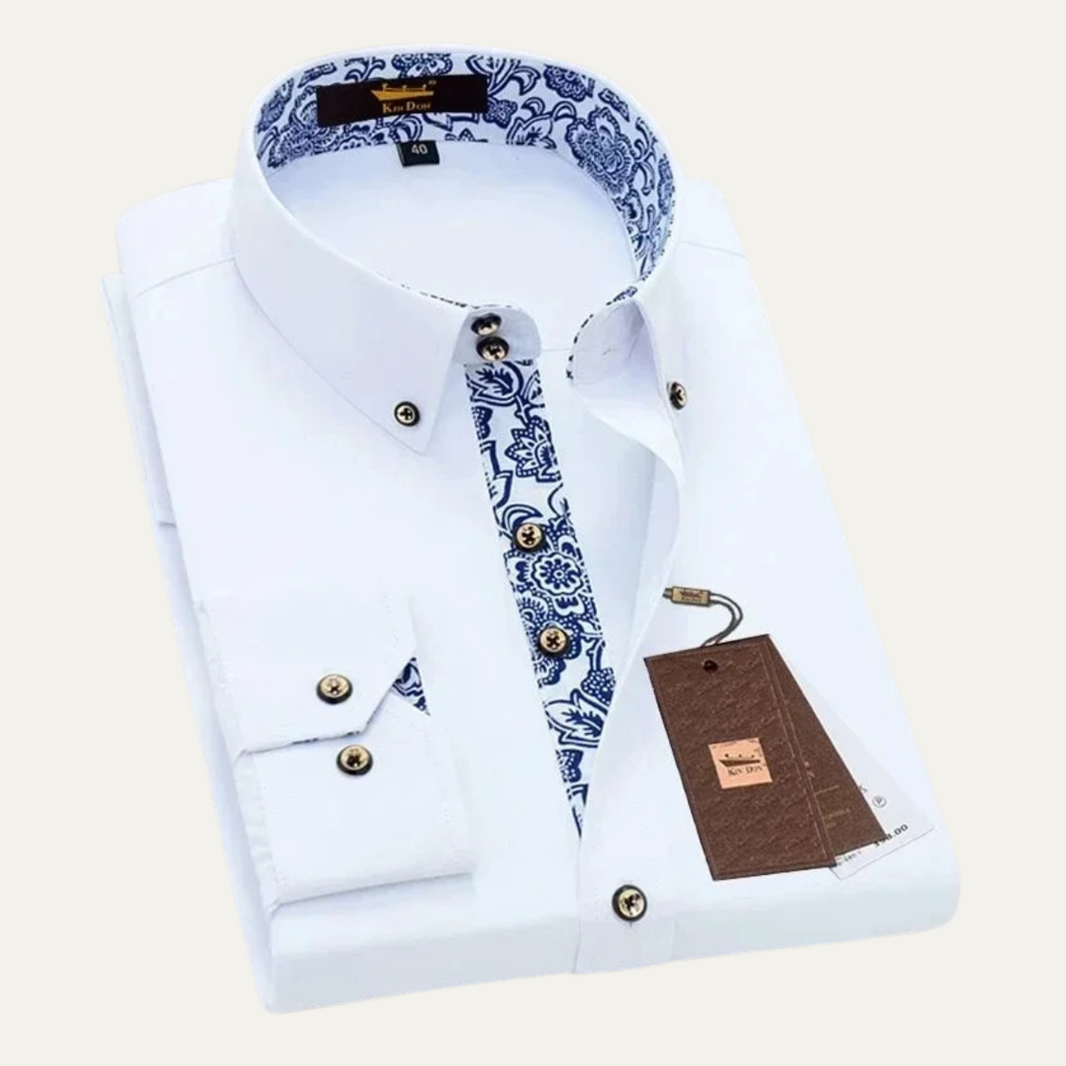 Stylish Men's Slim Fit Dress Shirt with Patterned Collar