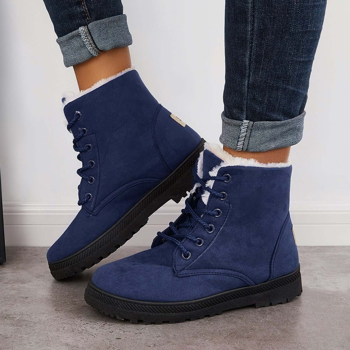 Comfort Warm Fur Flat Waterproof Snow Ankle Boots Cotton Lined Winter Booties
