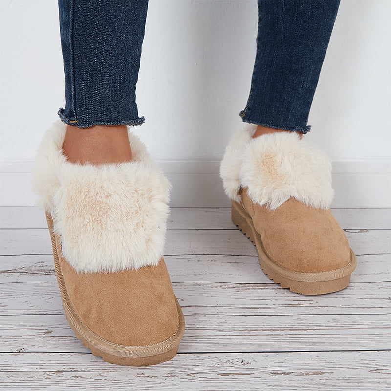 Plush Flats Slip on Snow Boots Faux Fur Lined Loafer Shoes