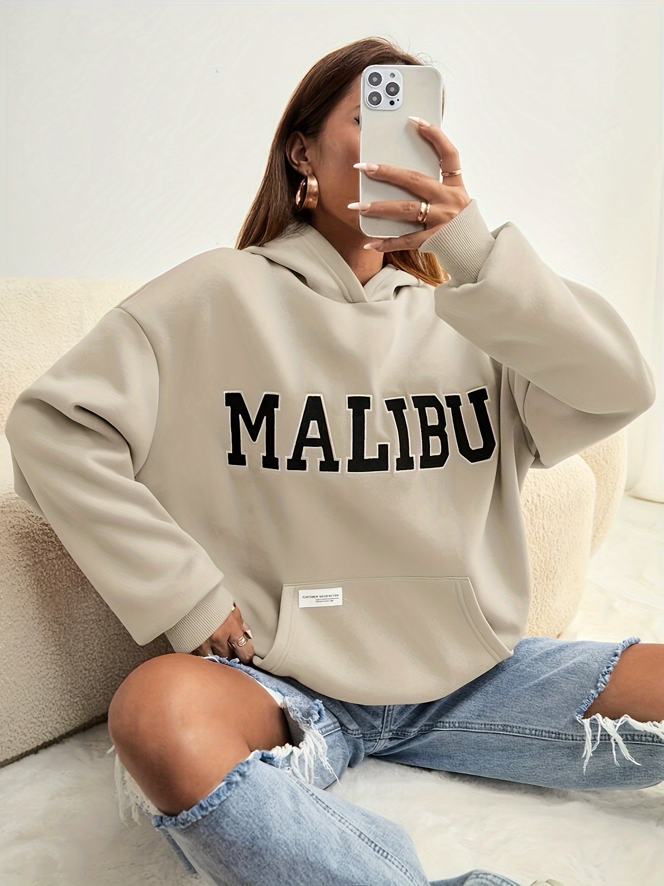 Comfy Oversized Hoodie for Women with Malibu Graphic - OutfitLondon