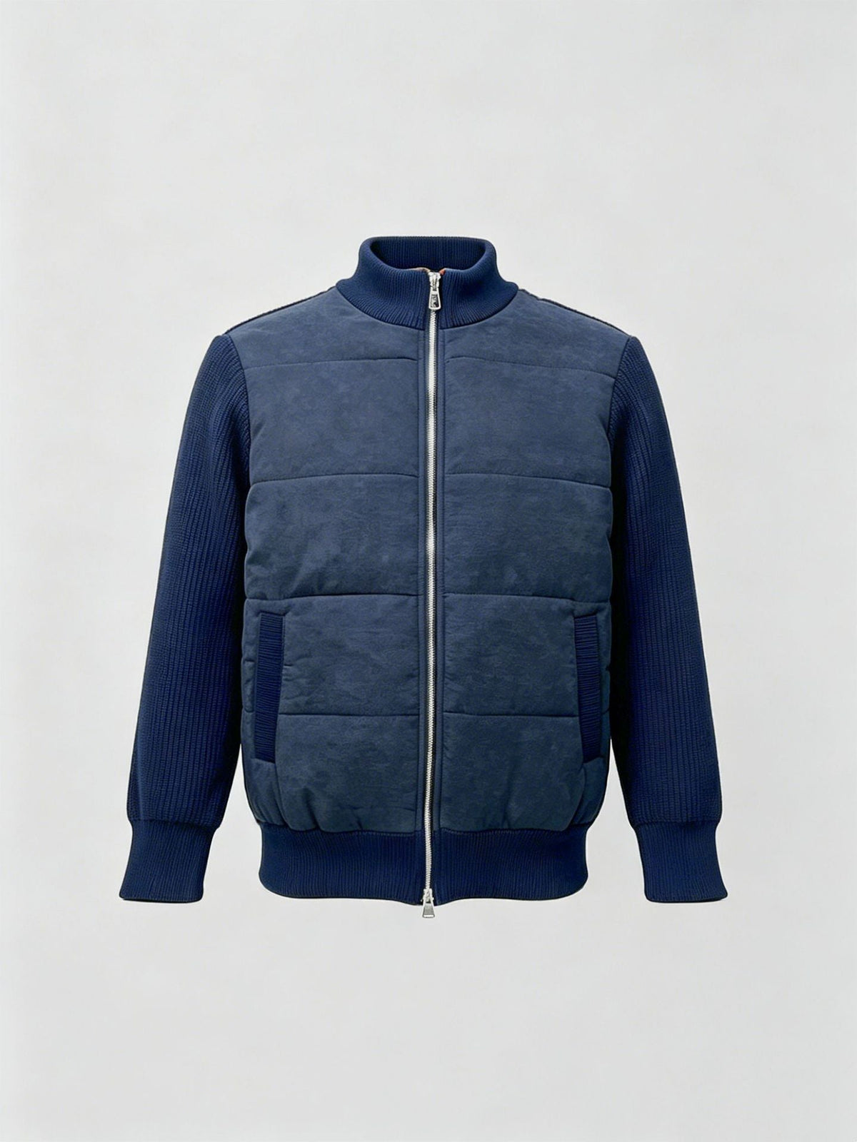 Men's Casual Patchwork Wool Blend Stand-Neck Sweater Coat