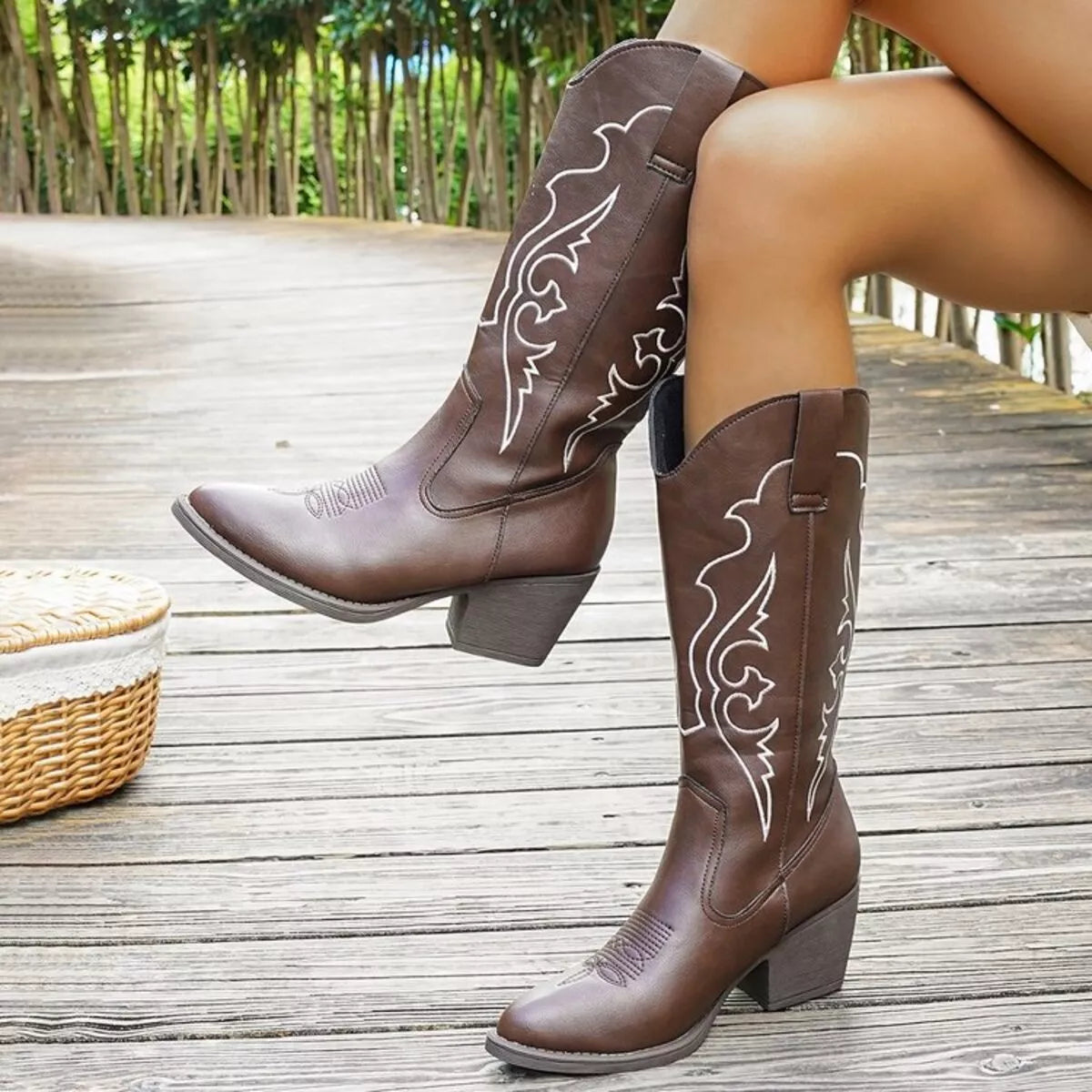 Rugged Brown Leather Cowboy Ankle Boots - OutfitLondon