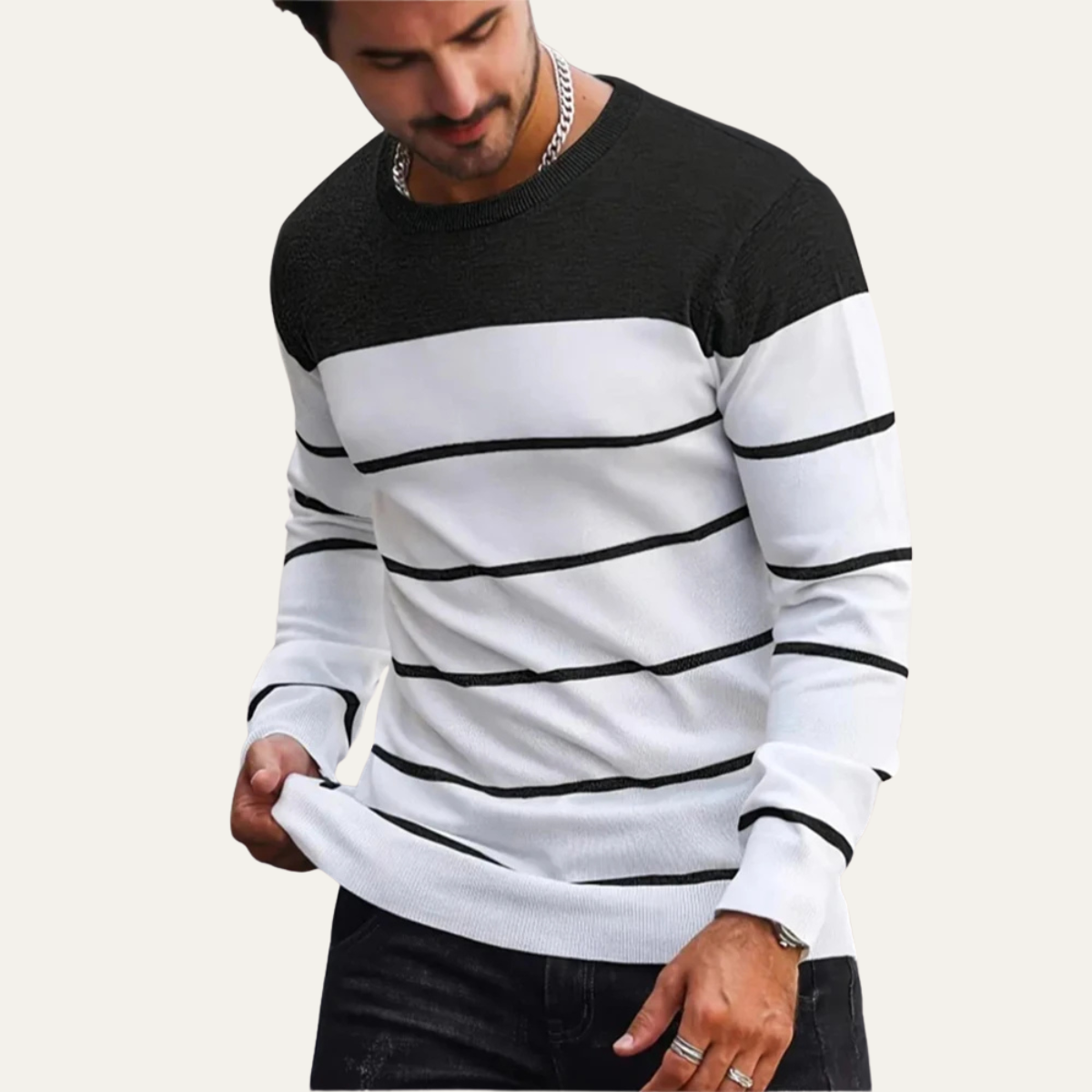 Classic Striped Crew Neck Sweater For Men