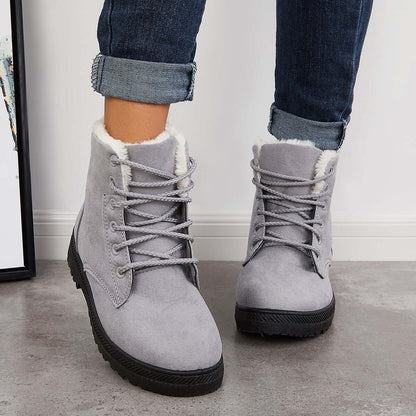 Comfort Warm Fur Flat Waterproof Snow Ankle Boots Cotton Lined Winter Booties