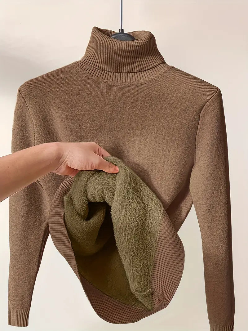 Warm Women's Cable Knit Turtleneck Sweater - OutfitLondon