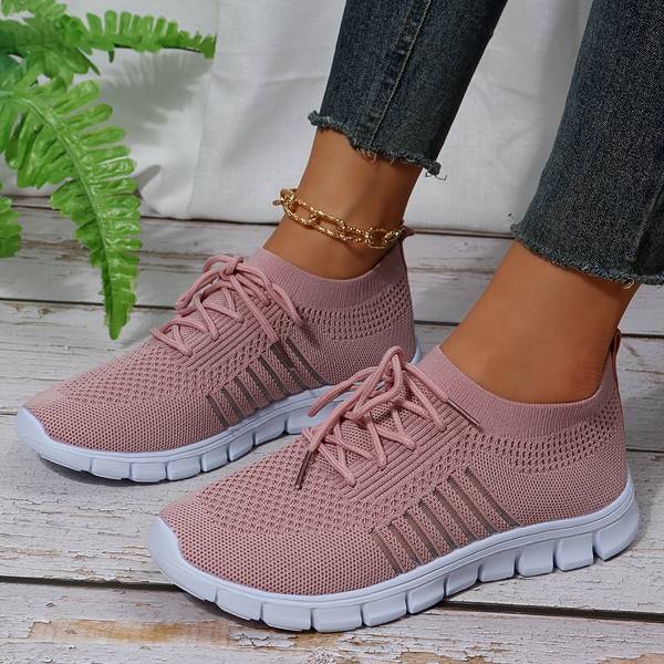 Breathable Women's Mesh Running Sneakers with Color Stripes