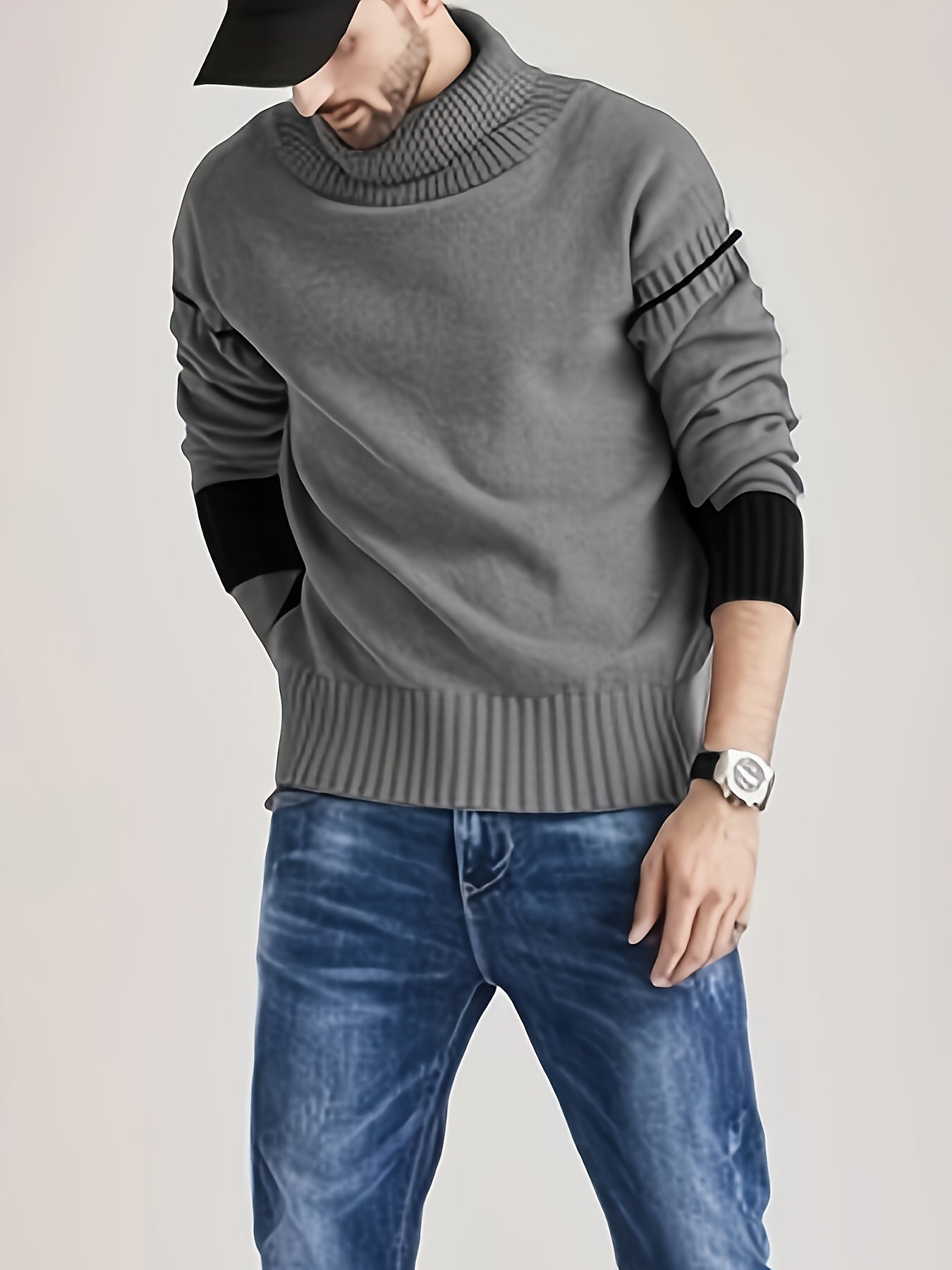 Warm Grey Crew Neck Knitted Sweater