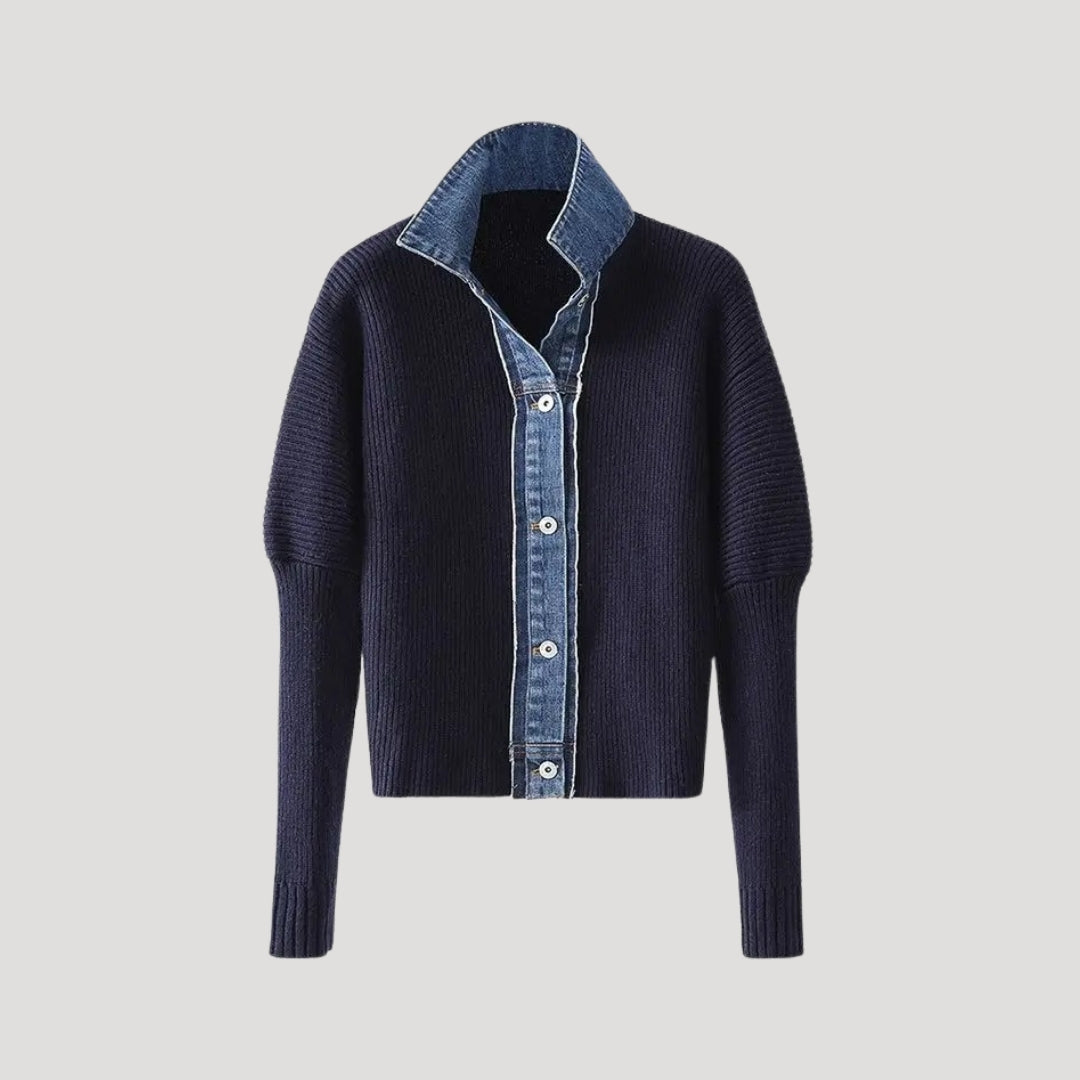 Timeless Navy Pullover with Denim Accent - OutfitLondon