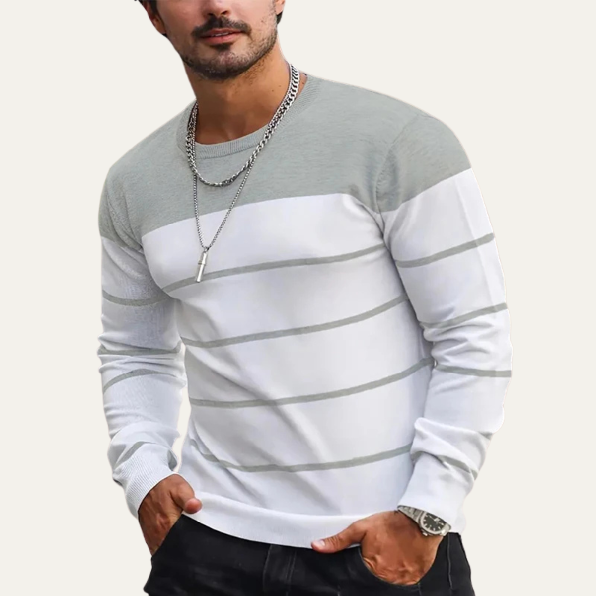 Classic Striped Crew Neck Sweater For Men