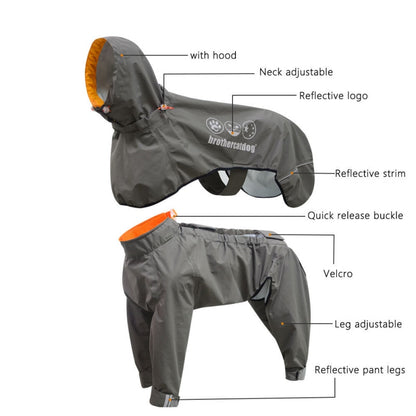 Wrapped Reflective Dog Raincoat With Legs And Hood