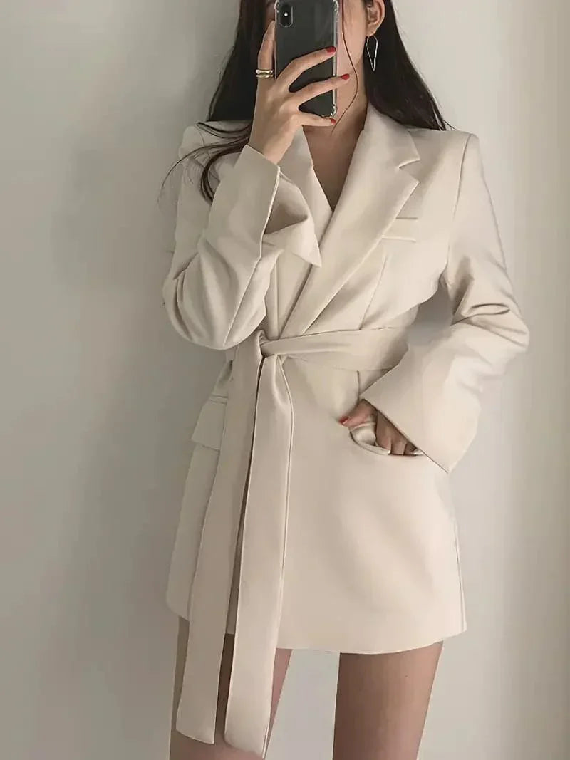 Comfortable Fit Ladies Blazer Dress with Cinch Waist - OutfitLondon