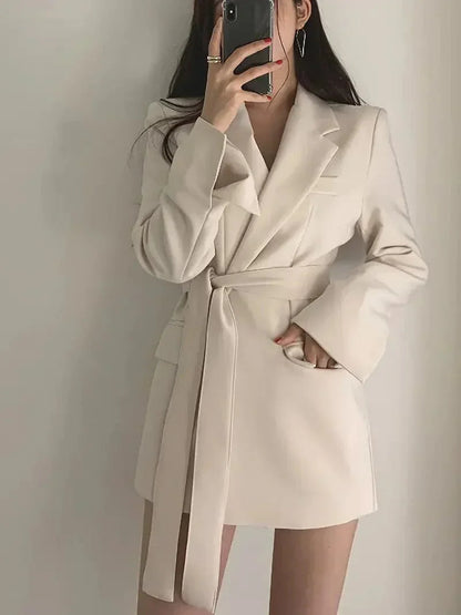 Comfortable Fit Ladies Blazer Dress with Cinch Waist - OutfitLondon