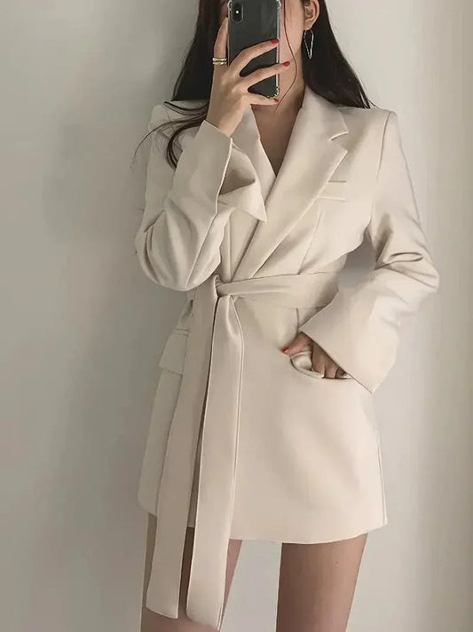 Comfortable Fit Ladies Blazer Dress with Cinch Waist - OutfitLondon