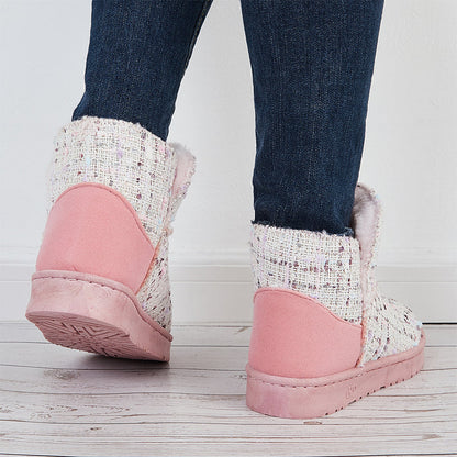 Plaid Design Slip On Ankle Boots Winter Thermal Snow Short Booties