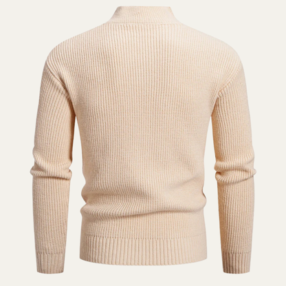 Warm Crew Neck Men's Knit Sweater with Buttons