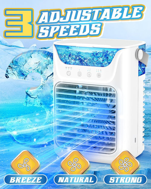 Portable Air Conditioner Fan – 3 Speeds & Colorful LED Lights