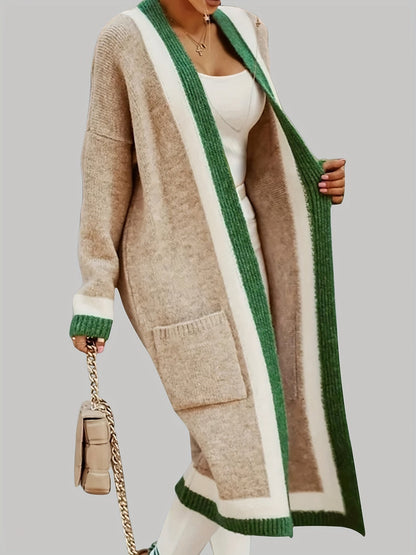 Classic Long Cardigan with Bright Details - OutfitLondon