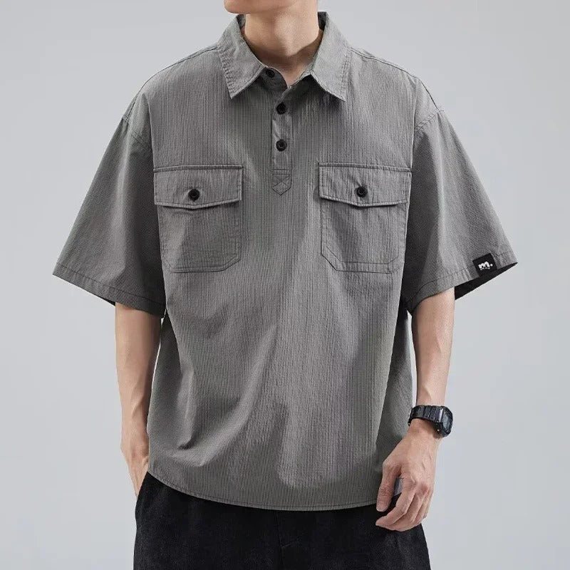 Relaxed Fit Casual Button Shirt with Pocket - OutfitLondon