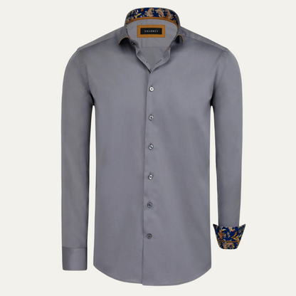 Slim Fit Grey Cotton Dress Shirt for Men - OutfitLondon