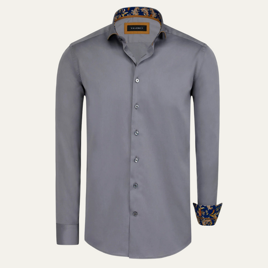 Slim Fit Grey Cotton Dress Shirt for Men - OutfitLondon