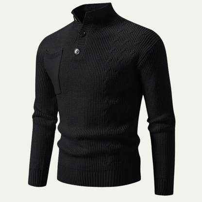 Warm Crew Neck Men's Knit Sweater with Buttons