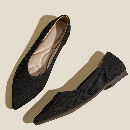 Comfortable Classy Knit Cap Toe Flats-Black