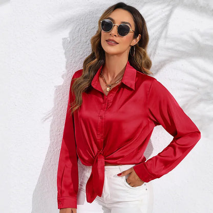 Women's Elegant Silk Long Sleeve Blouse with Flowing Fit