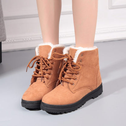 Comfort Warm Fur Flat Waterproof Snow Ankle Boots Cotton Lined Winter Booties