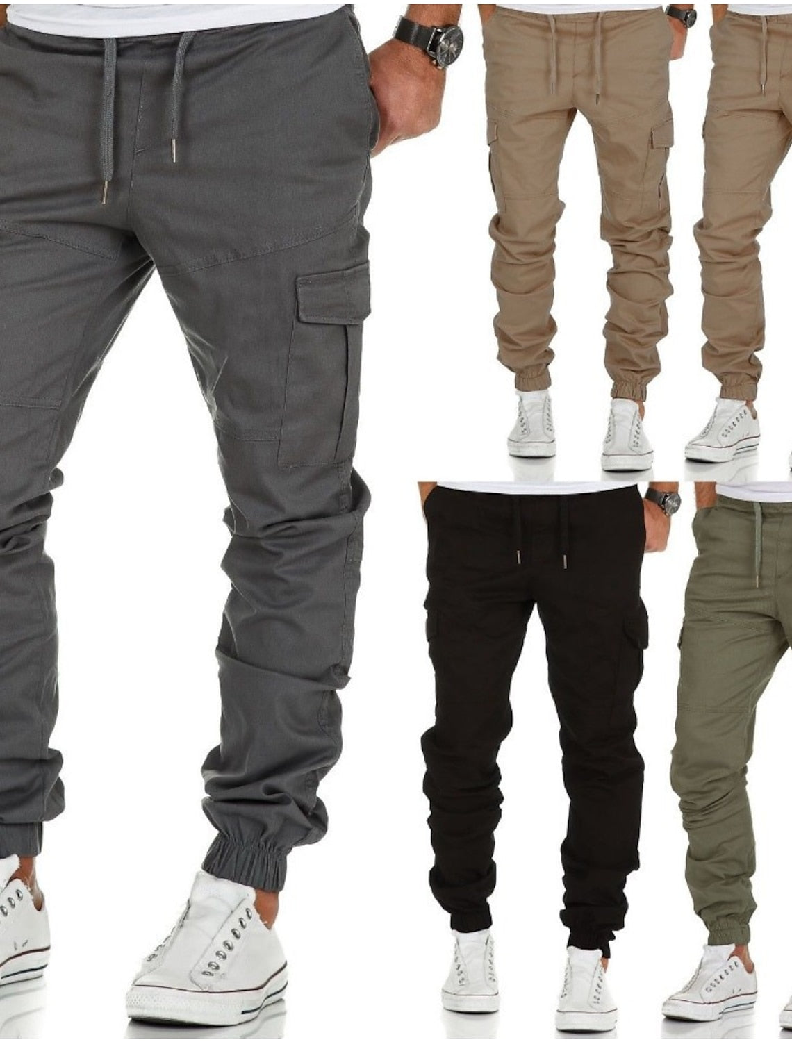 Men's Joggers Pants Trousers Elastic Waistband Drawstring with Side Pocket Casual Daily Solid Color