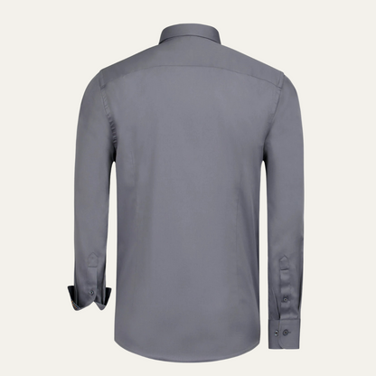 Slim Fit Grey Cotton Dress Shirt for Men