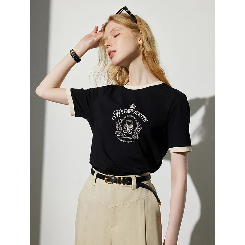 Fashionable Graphic Tee with Colorful Trim
