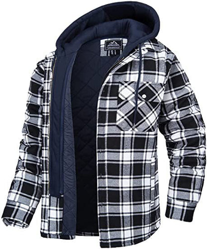 Men's Casual Padded Plaid Hooded Jacket