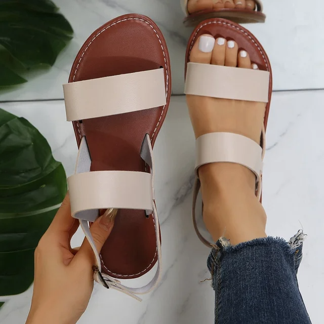 Roman Women Flat Leather Sandals