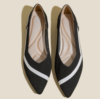 Comfortable Classy Knit Cap Toe Flats-Black and White