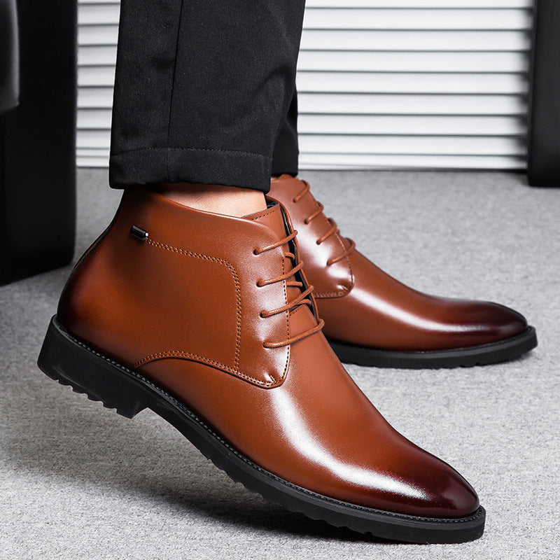 Men's Elegant Leather Low Heel Boots with Non-Slip Sole