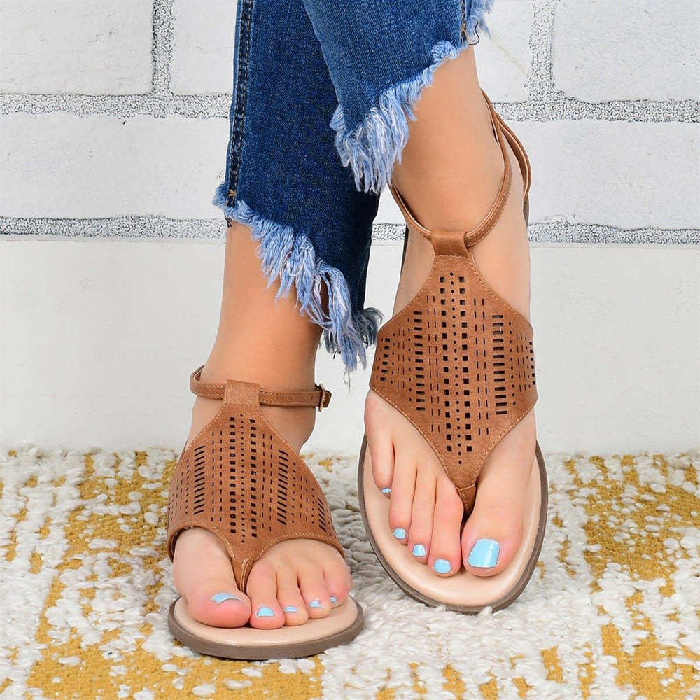 Summer Women Roman Style Hollow Clip Toe Thong Flat Sandals Flip Flops