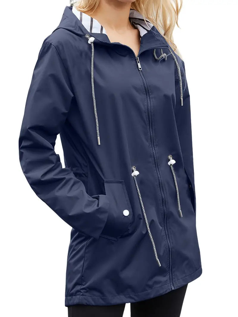 Rainproof Ladies Coat With Hood And Pockets