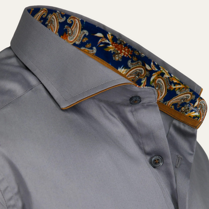 Slim Fit Grey Cotton Dress Shirt for Men