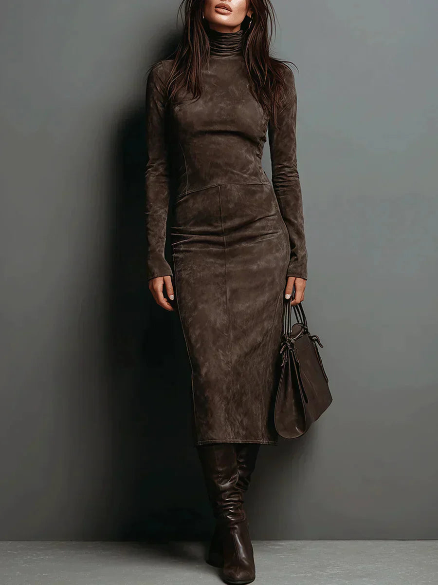 Luxury Suede Long Sleeve Maxi Dress - OutfitLondon