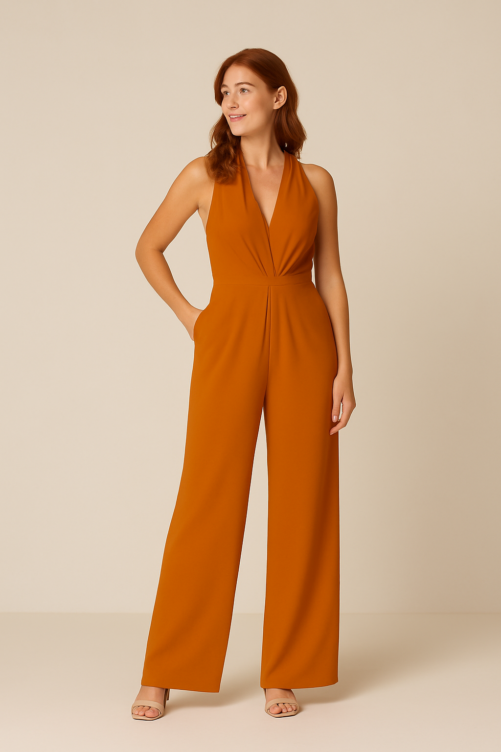Women's Sleeveless Jumpsuit Deep V-Neck Wide Leg Elegant Fit