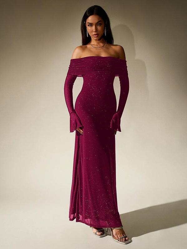 Chic Sequin Off Shoulder Formal Evening Dress