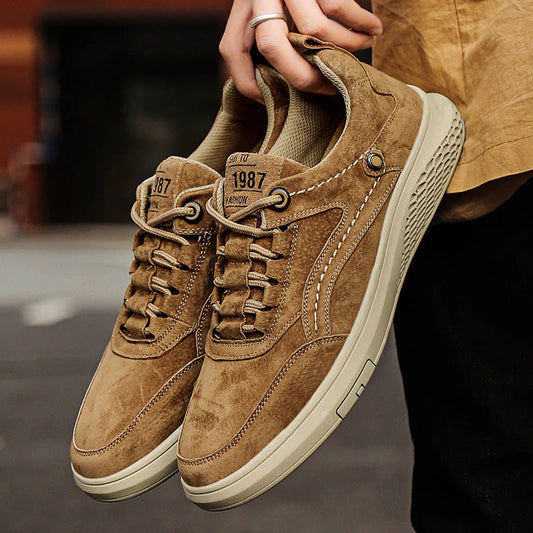 Men's Suede Sneakers with Lace-up Closure and Padded Insole