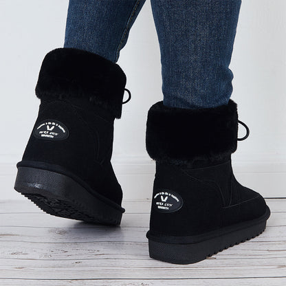 Warm Fur Lined Snow Boots Lace Up Chunky Low Heel Ankle Booties