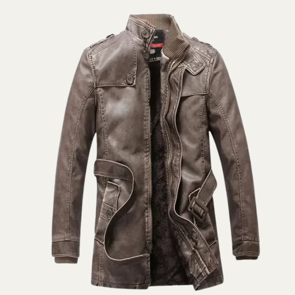 Classic Warm Fleece Lined Leather Coat