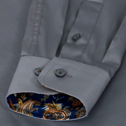 Slim Fit Grey Cotton Dress Shirt for Men